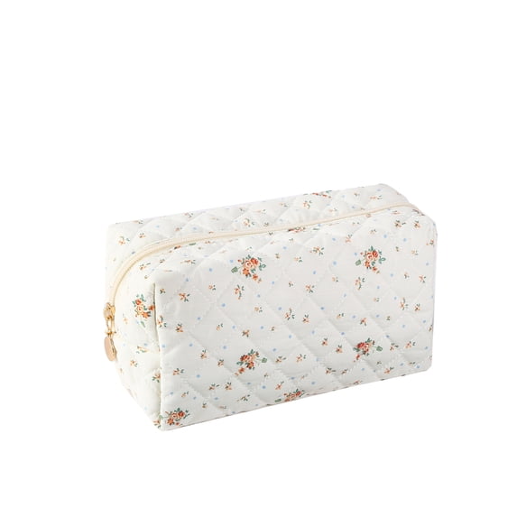 Quilted Cosmetic Bag, Exquisite Pattern Toiletry Pouch Travel Makeup Organizer Portable Beauty Storage Case for Women Daily Essentials Vanity Bag