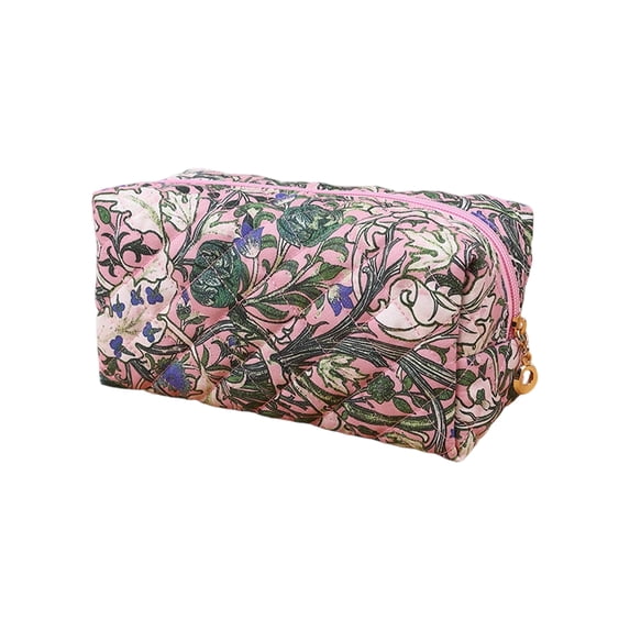 Quilted Cosmetic Bag, Exquisite Pattern Toiletry Pouch Travel Makeup Organizer Portable Beauty Storage Case for Women Daily Essentials Vanity Bag