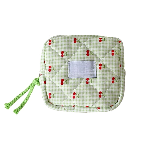 Quilted Cotton Cherry Gingham Tote Pouch Storage Bag, Mini Portable Makeup Organizer & Sanitary Napkin Holder, 4.5In ×4.1In ×2.0In for Travel University Daily Commute and Gym Use