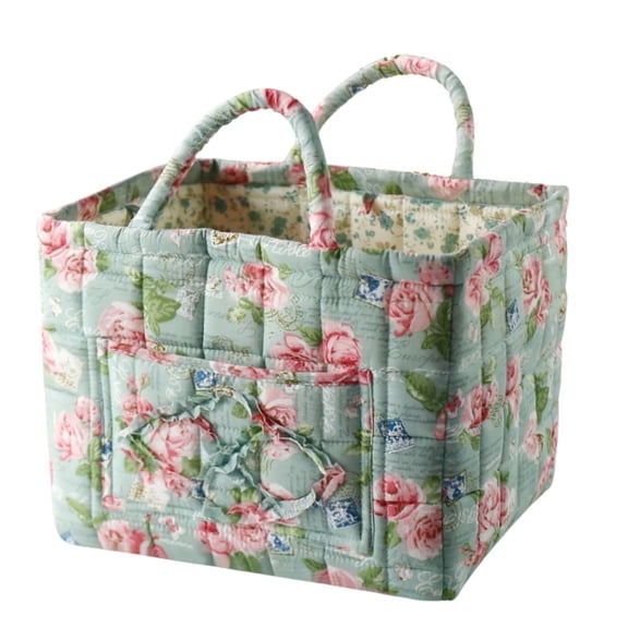 Quilted Cotton Gingham Storage Tote Bag, Boho-Chic Quilted Floral Storage Basket, Ample Storage Capacity, Foldable & Space-Saving