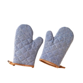 Quilted Cotton Linen Oven Mitts Set of 2, Heat Resistant Kitchen Gloves in Solid Multicolor Blue, 10.4in, 1 Pair
