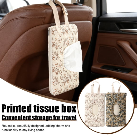 Quilted Cotton Tissue Holder for Car, Floral Hanging Wipe Pouch with Snap Strap, Reusable Napkin Dispenser Bag for Stroller & Travel (10 Inch)