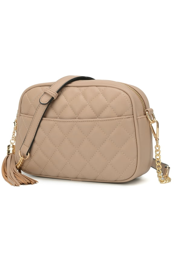 Quilted Crossbody Bag Small Lightweight Shoulder Purse Top Zipper Tassel Accent
