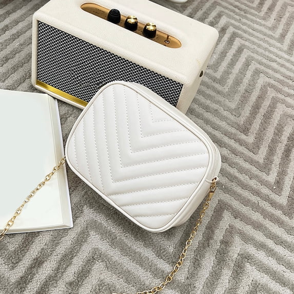 Quilted Crossbody Bag for Women Chevron Shoulder Purse with Gold Chain Strap Small Camera Handbag