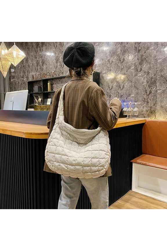 Quilted Crossbody Bags For Women Large Capacity Puffer Tote Bags Unique Boho Hippe Padded Handbag Trendy (White )