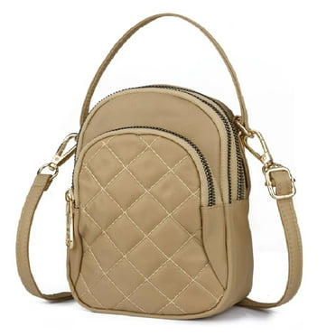Quilted Crossbody Cellphone Bag for Women, Small Phone Handbag with 3 Zipper Pockets and Adjustable Strap