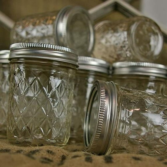 Quilted Crystal Jelly Mason Jar with Lid, 8 oz, 12 Pack