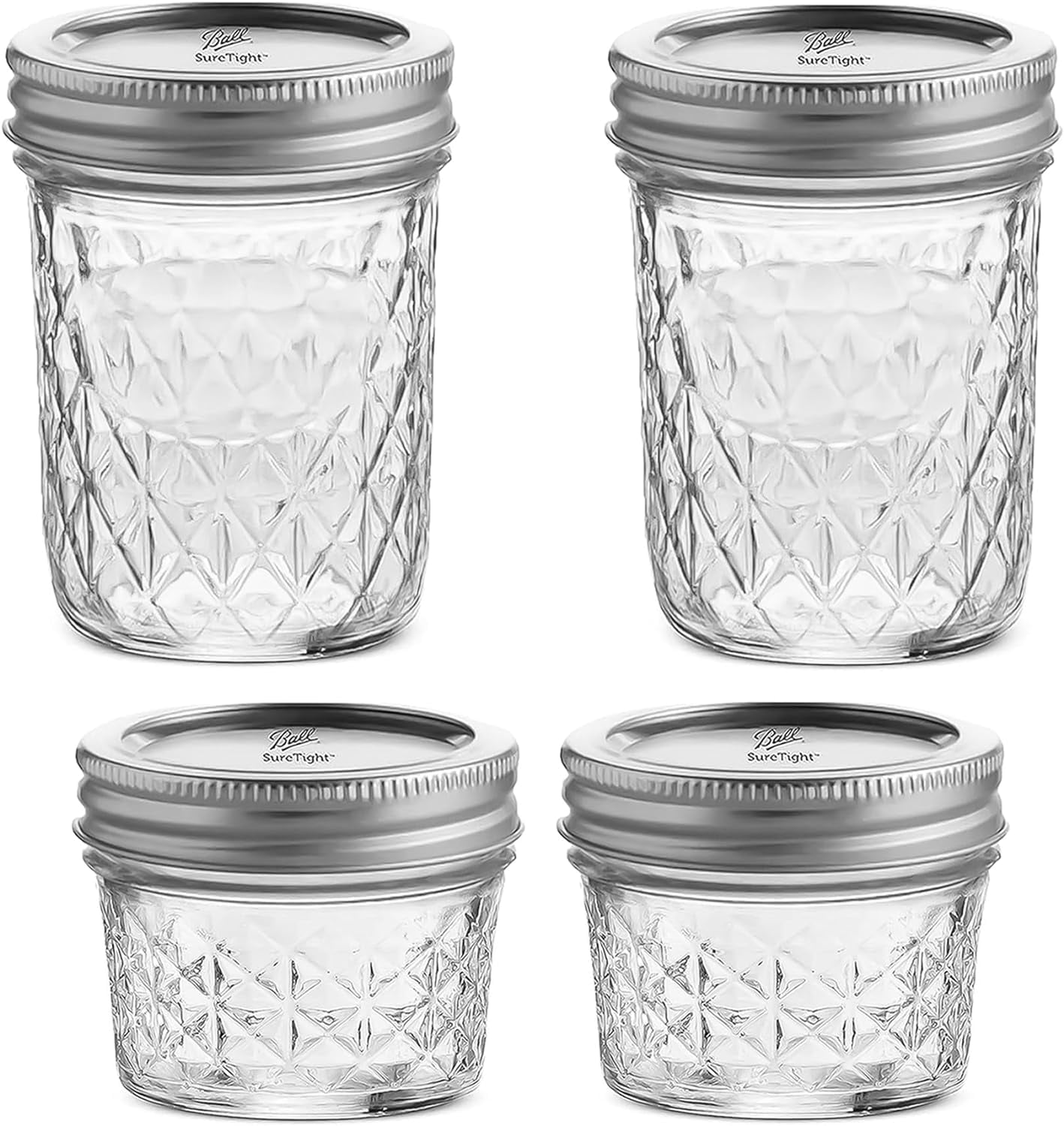 Quilted Crystal Jelly Regular Mouth Mason Jars - (4 Pack) - 2 - Ball 8 ...