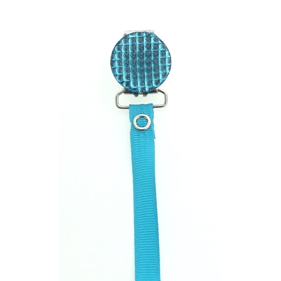 Quilted Crystal Pacifier Clip with Solid Ribbon, Blue Shades