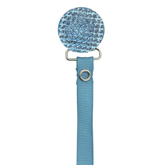 Quilted Crystal Pacifier Clip with Solid Ribbon, Blue Shades