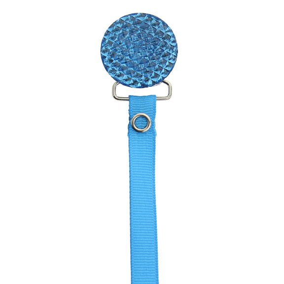 Quilted Crystal Pacifier Clip with Solid Ribbon, Blue Shades