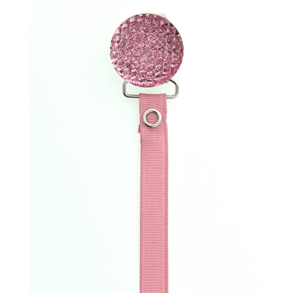 Quilted Crystal Pacifier Clip with Solid Ribbon, Pink Shades