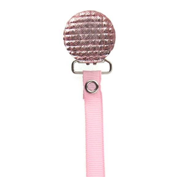 Quilted Crystal Pacifier Clip with Solid Ribbon, Pink Shades