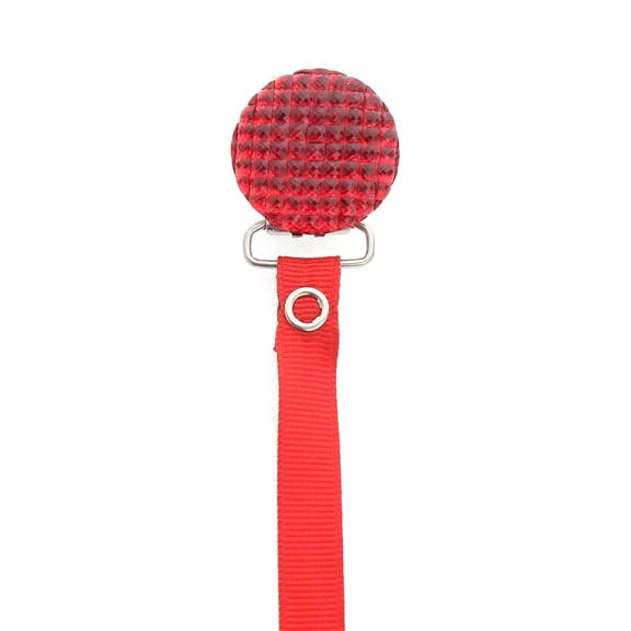Quilted Crystal Pacifier Clip with Solid Ribbon, Pink Shades