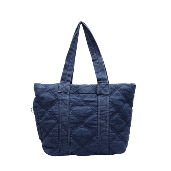 Quilted Denim Tote Bag for Women - Large Capacity Checkered Hobo Shoulder Bag with Zipper, Y2k Casual Top Handle Bag