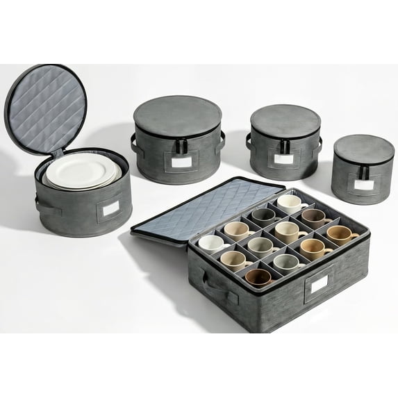 Quilted Dish Moving Boxes with Dividers, 5-Piece Set for Packing Plates, Wine Glasses & Fine China, Padded Storage Containers for Secure Moving & Organization