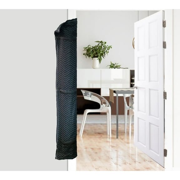 Quilted Door Jamb Protector Pad w/ Adjustable Metal Clip - 69"x11" Polyester Washable, and Reusable Black Moving Door Protector