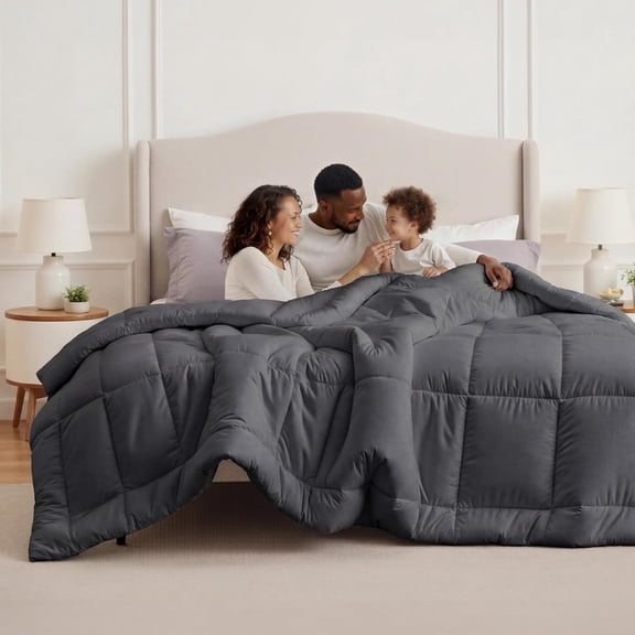 Quilted Down Alternative Comforter Oversized King Size 116 x 98 Inches Grey
