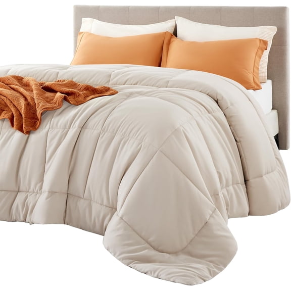 Quilted Down Alternative Comforter Queen Size 88 x 88 Inches with 8 Corner Tabs Linen