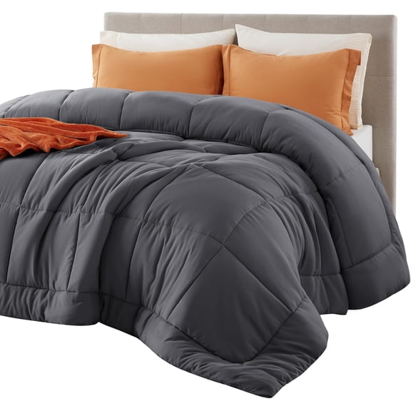 Quilted Down Alternative Comforter Queen Size with 8 Tabs Dark Grey 88 x 88 Inches