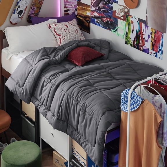Quilted Down Alternative Comforter Twin Size Grey 88 x 68 Inches