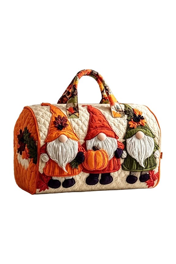 Quilted Duffel Bag with Autumn Pumpkin Print, Lightweight Weekender Travel Tote Bag for Gym, Overnight Trips, Vacation and Daily Useï¼8*16inï¼