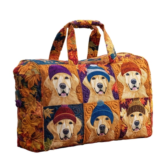 Quilted Duffle Bag with Dog Print for Women, Large Travel Tote Bag with Zipper, Vintage Weekender Overnight Bag for Gym, Travel and Vacation(A)