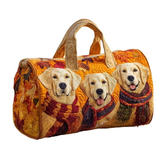 Quilted Duffle Bag with Dog Print for Women, Large Travel Tote Bag with Zipper, Vintage Weekender Overnight Bag for Gym, Travel and Vacation(B)