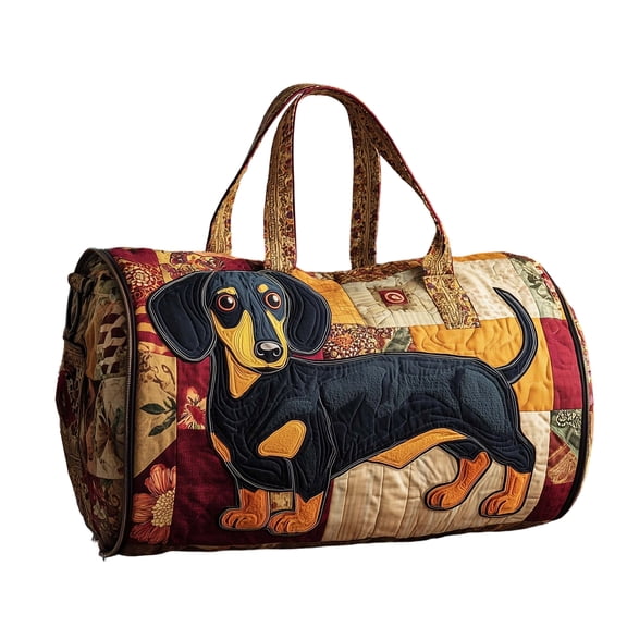 Quilted Duffle Bag with Dog Print for Women, Large Travel Tote Bag with Zipper, Vintage Weekender Overnight Bag for Gym, Travel and Vacation(C)