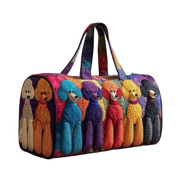 Quilted Duffle Bag with Dog Print for Women, Large Travel Tote Bag with Zipper, Vintage Weekender Overnight Bag for Gym, Travel and Vacation(P)