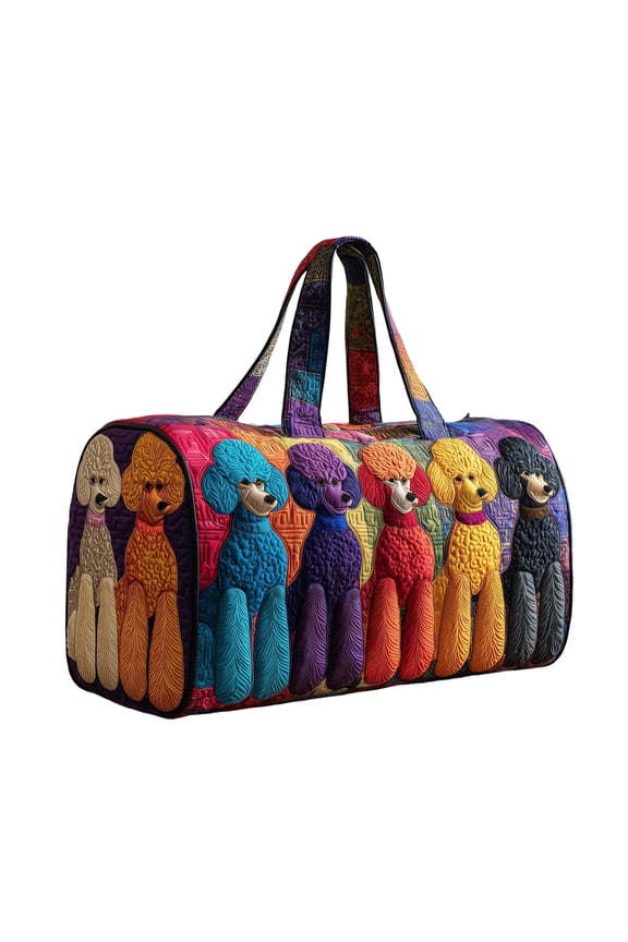 Quilted Duffle Bag with Dog Print for Women, Large Travel Tote Bag with Zipper, Vintage Weekender Overnight Bag for Gym, Travel and Vacation(P)