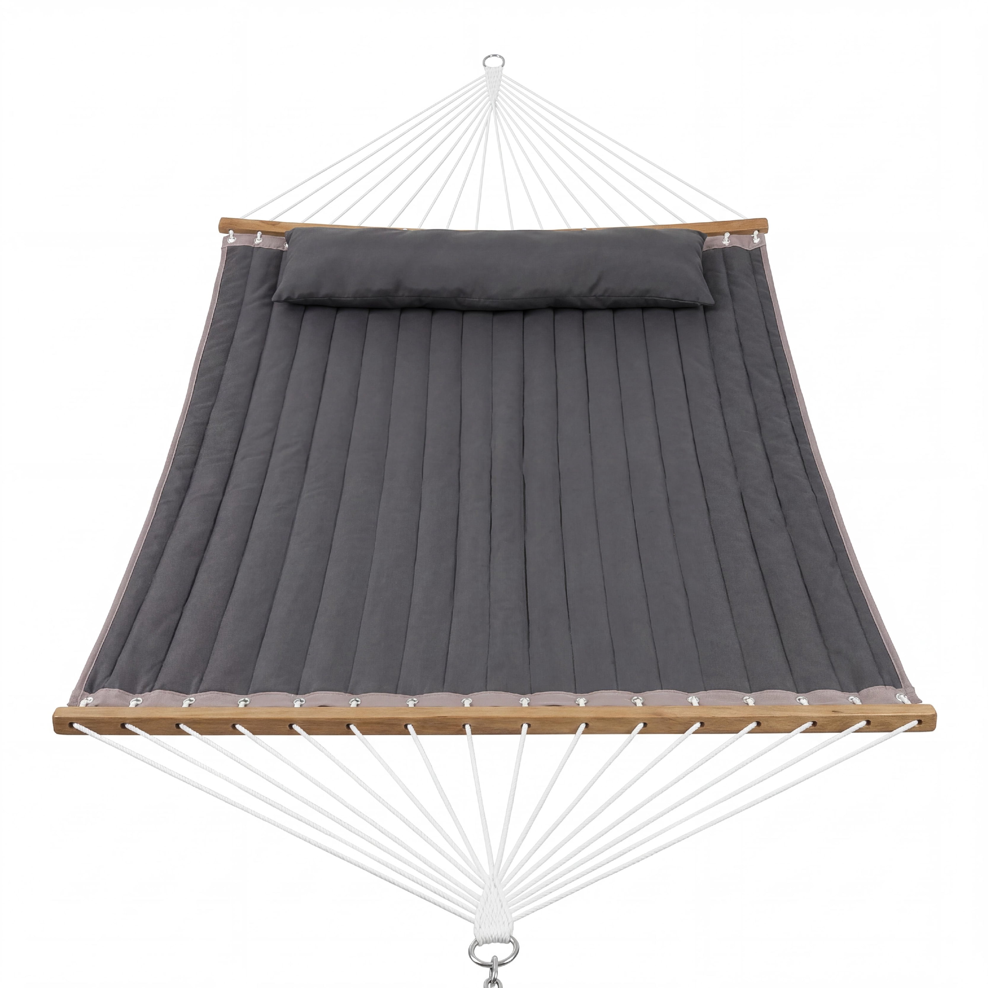 Quilted Fabric Hammock for 2 Person with Spreader Bar & Detachable Pillow, 450Lbs Capacity, Indoor Outdoor Hammocks for Patio Backyard Poolside Garden, Dark Gray