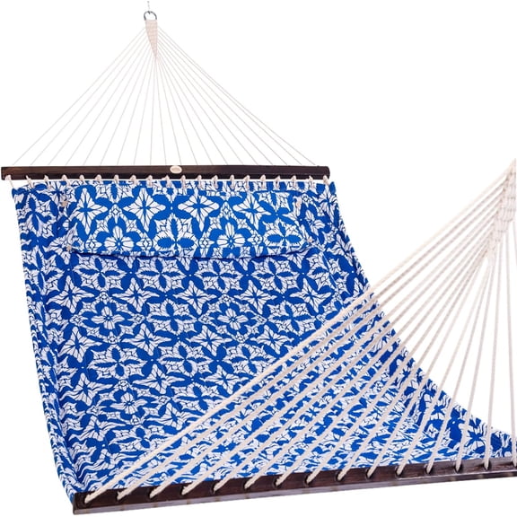 Quilted Fabric Hammock with Spreader Bar, 2-Person Double Hammock for Outside Patio Poolside Backyard Beach, 450 lbs Capacity, QF48