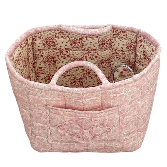 Quilted Fabric Laundry Storage Bin, Collapsible Sundries Organizer Basket with Handle (style Two)
