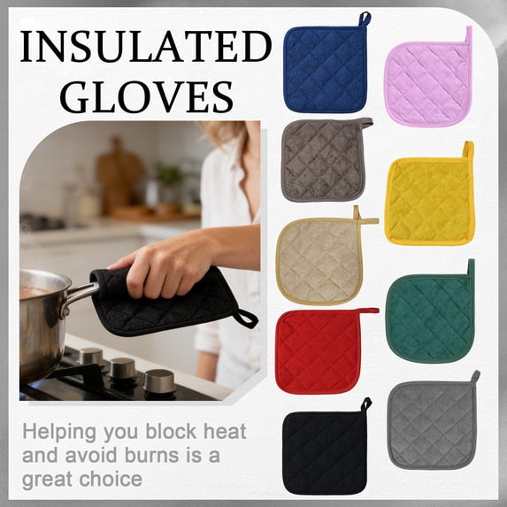 Quilted Fabric Pot Holders for Kitchen Heat Resistant Potholder Hot Pads for Countertop Safety and Secure Grip Cooking and Baking, Gray