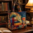 thumbnail image 1 of Quilted Fabric Tote Bag, Fantasy Dragon Floral And Teacup Pattern Handbag, Vintage Creature Printed Shoulder Bag For Daily Commute Shopping Essentials Storage,17"x15", 1 of 6