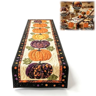 Quilted Fall Table Runner – Autumn Harvest Farmhouse Decor for Dining Table, Thanksgiving & Halloween Holiday Kitchen Decoration, Machine Washable
