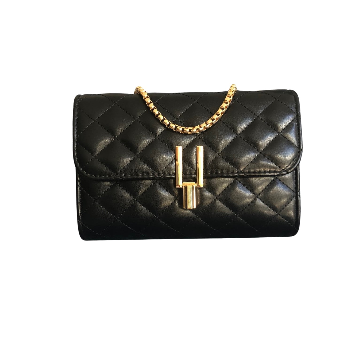 Quilted Faux Leather Crossbody Purse or Shoulder Bag for Women with Flap  Handbag and Chain Strap | Black | Gold Chain | Small