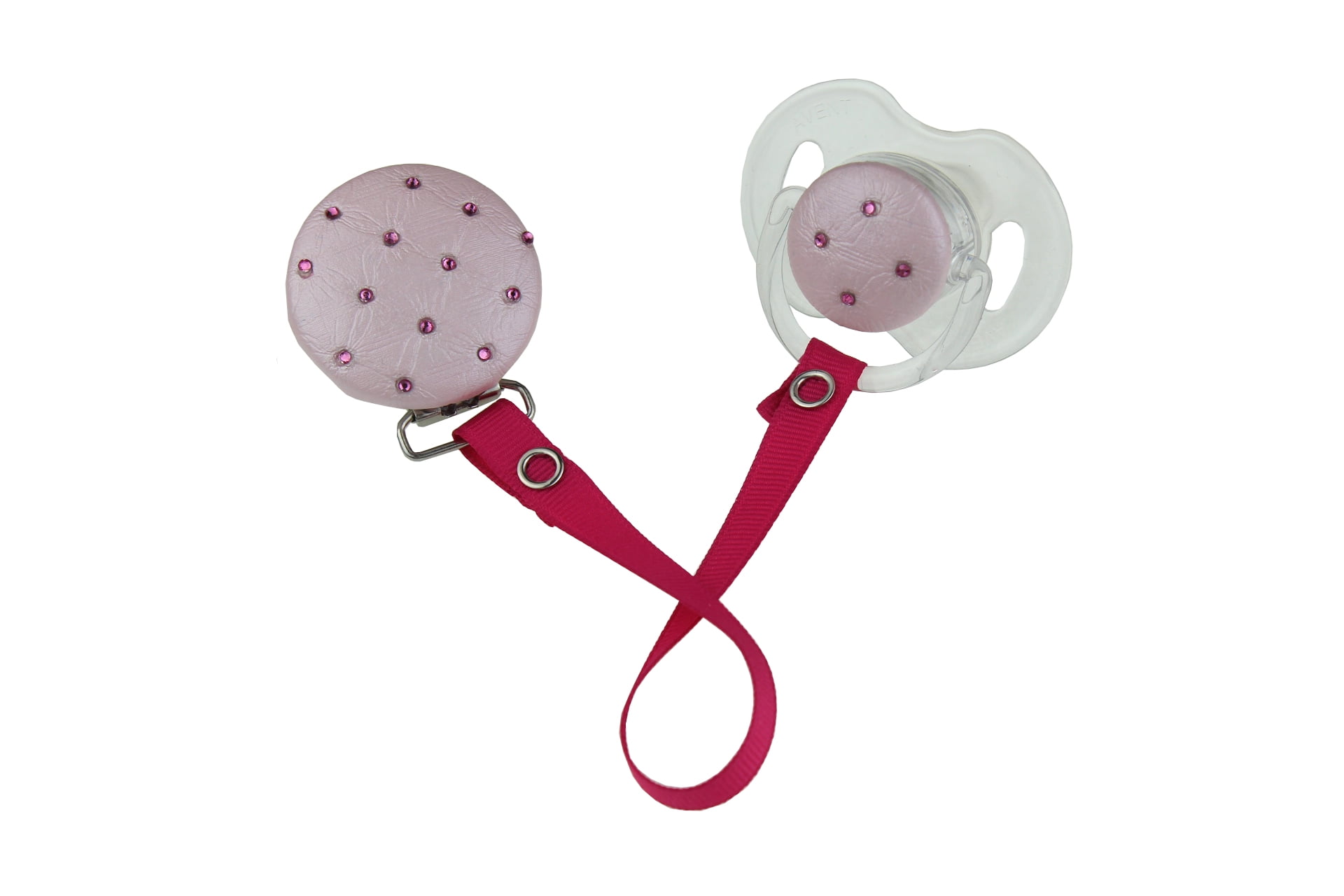 Quilted Faux Leather with Crystals Pacifier Clip