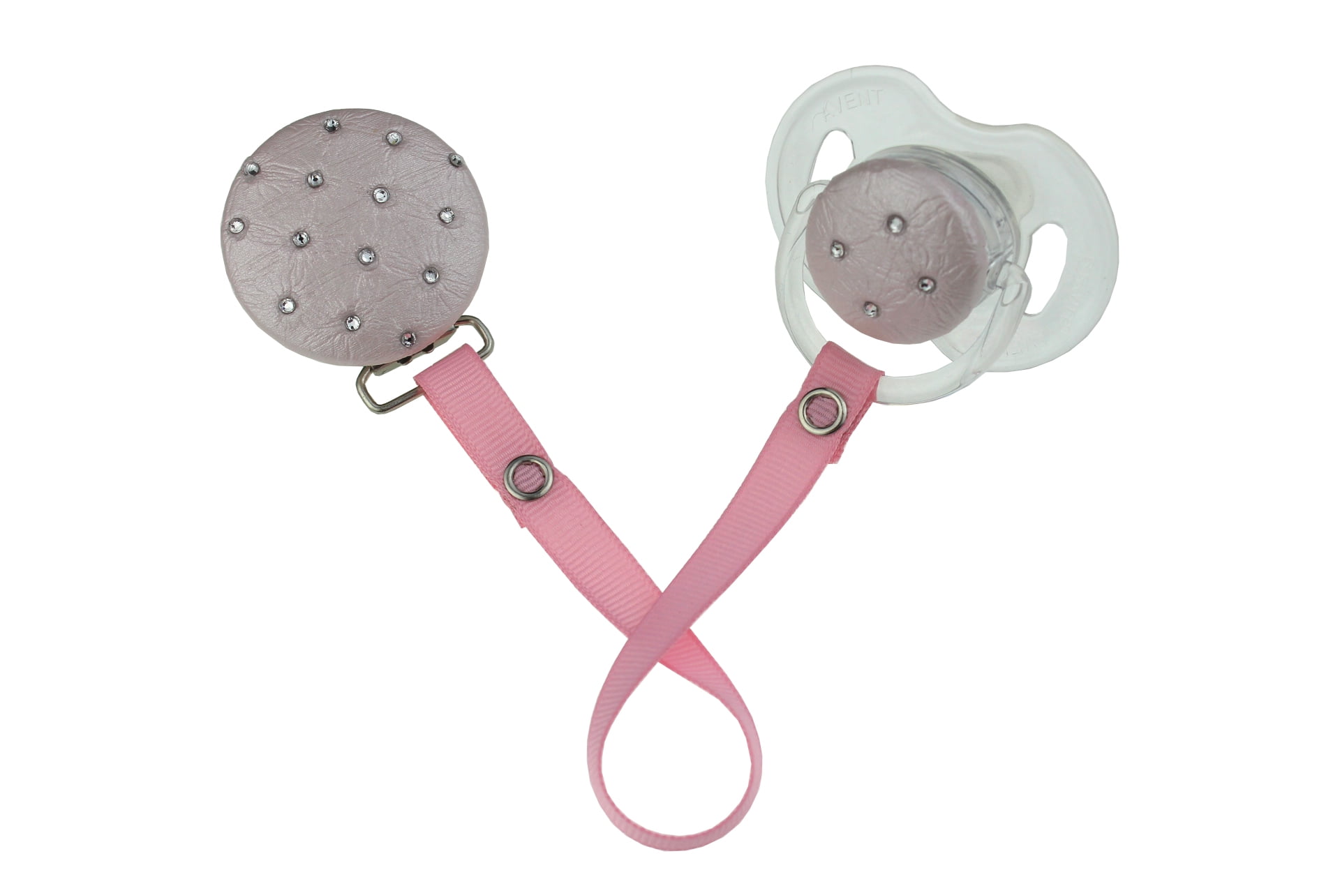 Quilted Faux Leather with Crystals Pacifier Clip