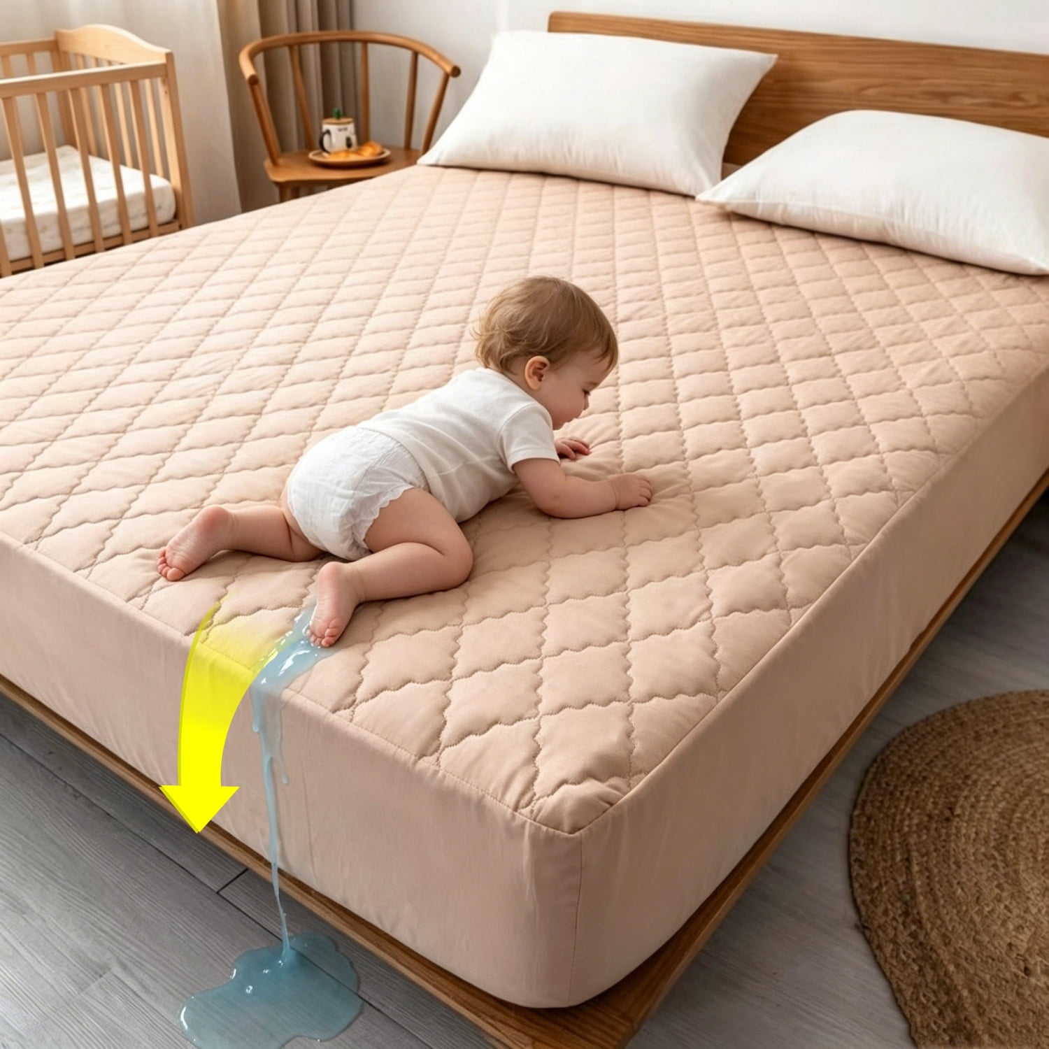 Quilted Fitted Mattress Pad Cover, 100% Waterproof Mattress Protector, Deep Pocket, Breathable & Noiseless, Soft and Comfortable