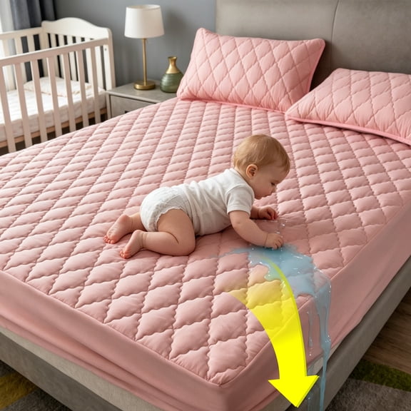 Quilted Fitted Mattress Pad Cover, 100% Waterproof Mattress Protector, Deep Pocket, Breathable & Noiseless, Soft and Comfortable