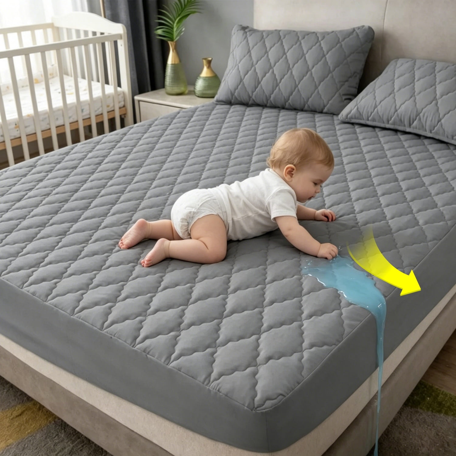 Quilted Fitted Mattress Pad Cover, 100% Waterproof Mattress Protector, Deep Pocket, Breathable & Noiseless, Soft and Comfortable