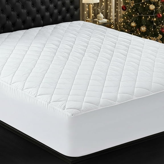 Quilted Fitted Mattress Pad, Queen Size, Elastic Topper Protector and Cover with Deep Pocket Stretches up to 16 Inches, Machine Washable (White)