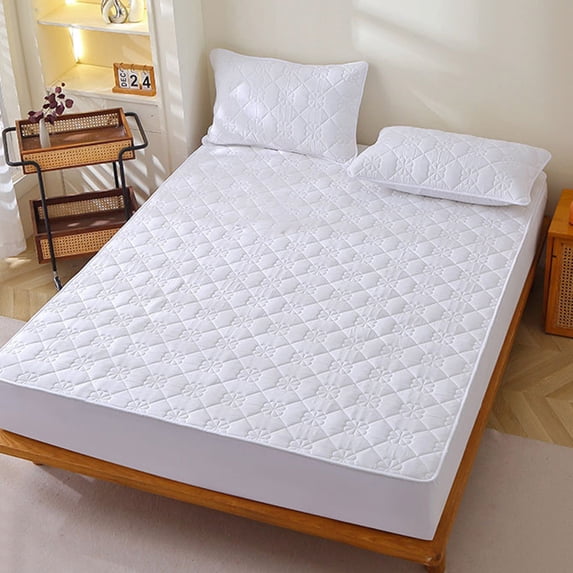 Quilted Fitted Mattress Protector with Deep Pocket, Non-Slip Winter Warm Breathable Polyester Topper Cover for Bed, Noiseless Machine Washable Mattress Shield for Home Hotel