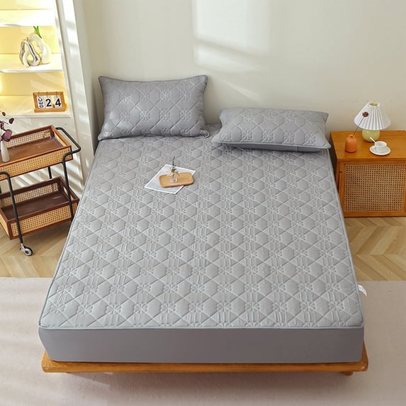 Quilted Fitted Mattress Protector with Deep Pocket, Non-Slip Winter Warm Breathable Polyester Topper Cover for Bed, Noiseless Machine Washable Mattress Shield for Home Hotel