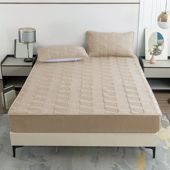Quilted Fitted Sheet with Deep Pockets, Non-Slip Breathable Mattress Cover, Bed Sheet Set for Home, Hotel, Dorm, Queen Size, All Season, Easy Care, Wrinkle Resistant, Protector Pad(1 pc)