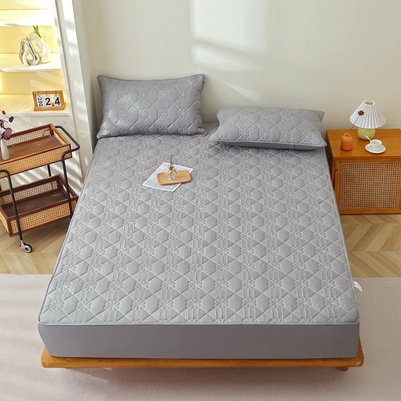 Quilted Fitted Sheet for Mattress | 90x200x30cm (35x79x12in) | Winter Warm & Breathable | Non-Slip Blend | Machine Washable | Blue/White/Gray/Pink/Green/Khaki