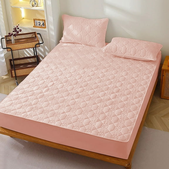 Quilted Fitted Sheet for Mattress Protection | Winter Warm & Breathable Cotton Feel | Non-Slip Pocket Design | Machine Washable Polyester Fabric | 90x200x30cm Bed Sheet