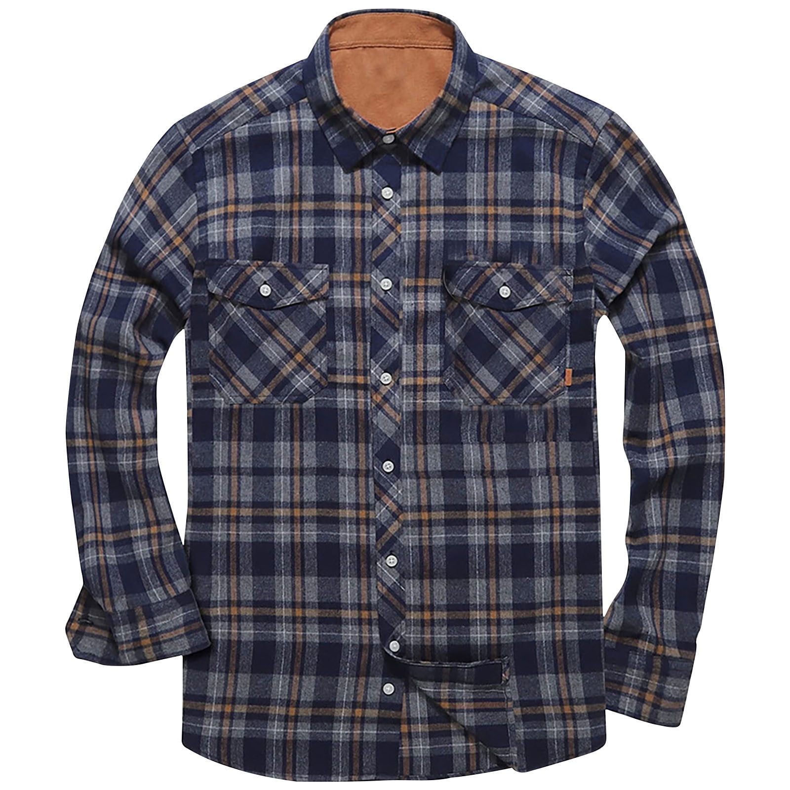Quilted Flannel Shirt Jacket for Men Mens Plaid Shirt Mens Flannel Jacket Classic Plaid Lightweight Button Down Shirt Casual Long Sleeve Jackets Walmart